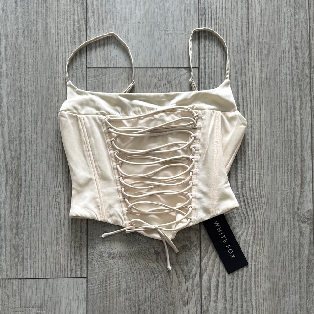 White Fox Cream Lace-Up Corset Top - Picture 3 of 4
